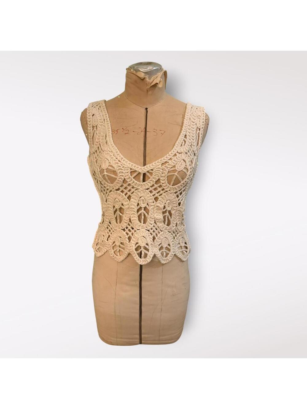 Cream Crochet Cotton Tank Top